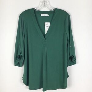 All In Favor Smoked Pine V Neck Top With Rolled Tab Sleeves Size XS
